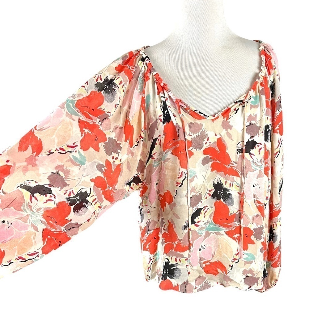 Parker 100% Silk Floral Watercolor Balloon Sleeve Flouncy Blouse Size Small
